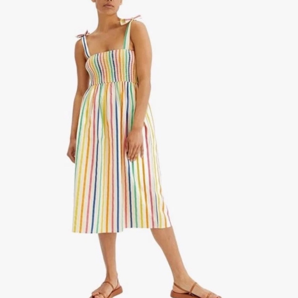 Anthropologie Compania Fantastica Smocked Yellow and Blue Midi Sundress